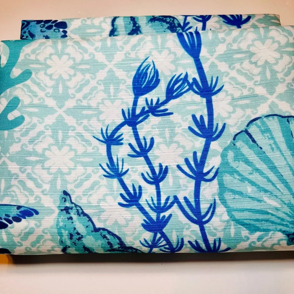 Blue Cora Ocean Fabric Shower Curtain Turtles Crab Starfish Shells Corral Plants